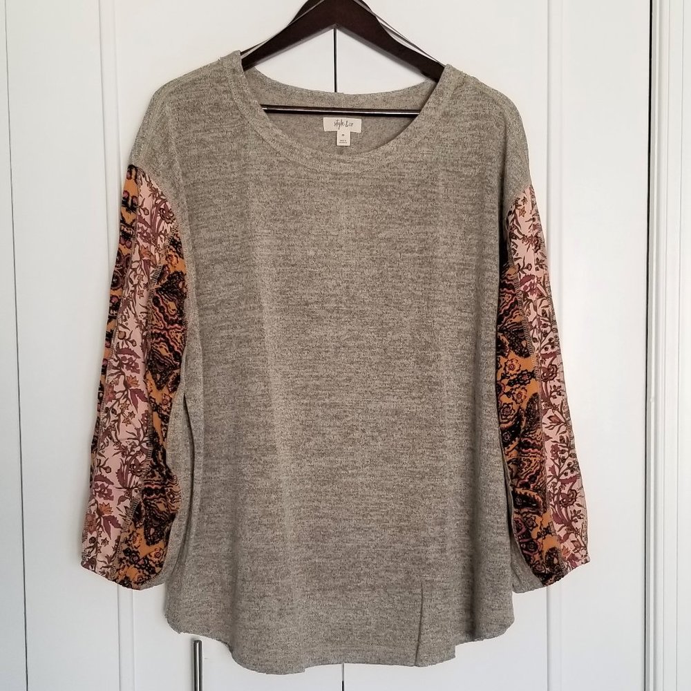 STYLE & CO NWT GRAY SOFT SWEATER TOP WITH BUBBLE SATIN SLEEVES 2X $59